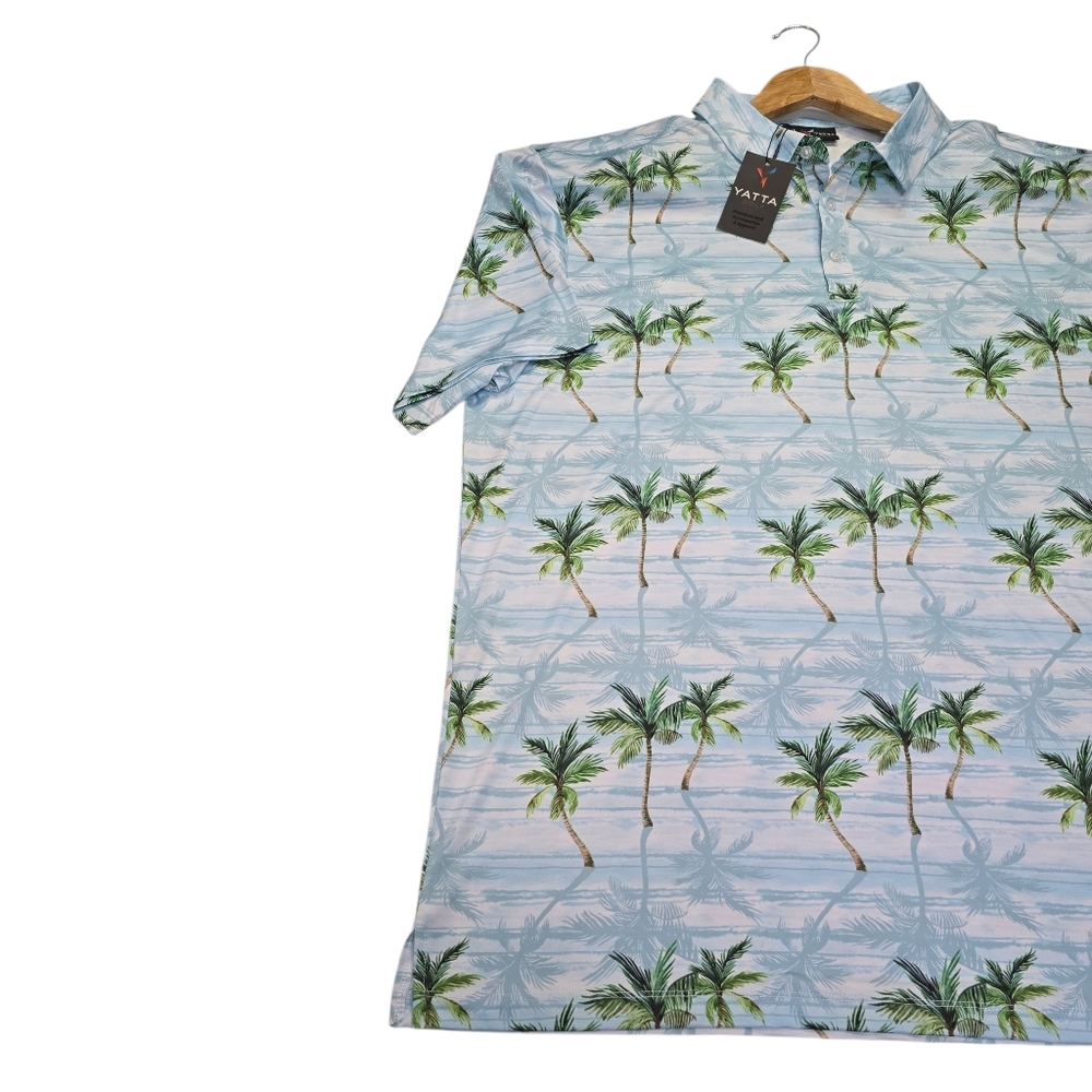 NWT Yatta Golf Makani Olu Olu Performance S/S Polo, Palm Tree AOP, Men's Sz 3XL - Picture 3 of 13